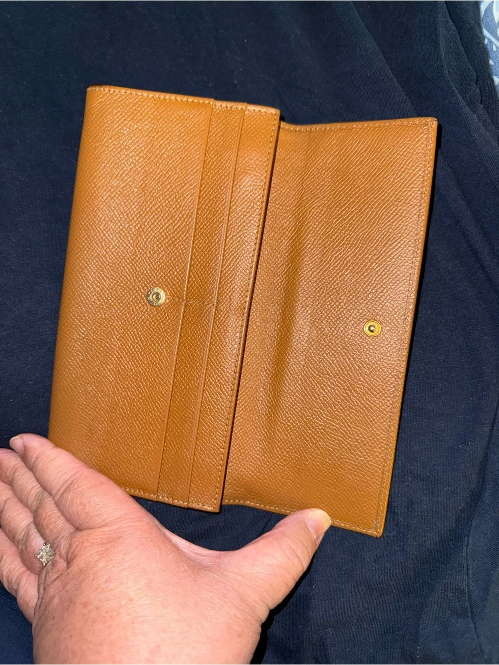 Bulgari Tan Leather Continental Wallet with Gold Emblem